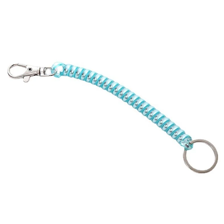AL-204 Phone Wrist Lanyard 18cm Plastic Retractable Coil Springs Keychain Anti-Lost Stretch Cord with Keyring Clasp - Blue
