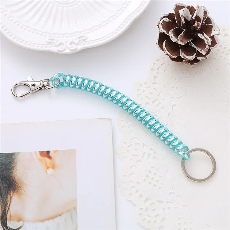 AL-204 Phone Wrist Lanyard 18cm Plastic Retractable Coil Springs Keychain Anti-Lost Stretch Cord with Keyring Clasp - Blue