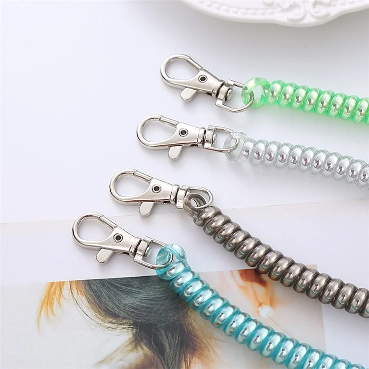 AL-204 Phone Wrist Lanyard 18cm Plastic Retractable Coil Springs Keychain Anti-Lost Stretch Cord with Keyring Clasp - Blue