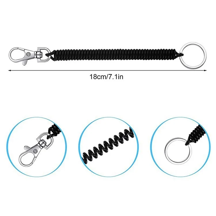 AL-204 Phone Wrist Lanyard 18cm Plastic Retractable Coil Springs Keychain Anti-Lost Stretch Cord with Keyring Clasp - Blue