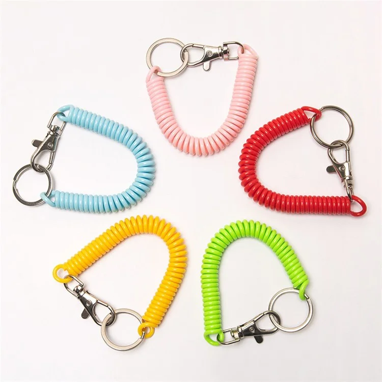 Retractable Phone Lanyard Anti Theft 18cm EVA Spiral Cord Coil Keychain Holder - Dark Blue / Plasctic Clasp