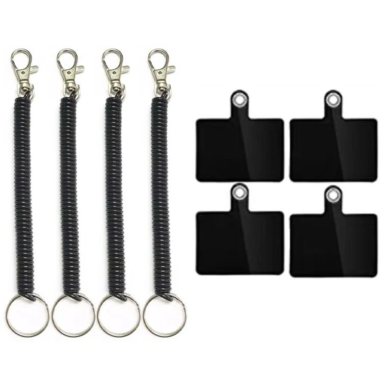 4 Sets Retractable Phone Lanyard with Tether Tab 12cm Plasctic Keychain Spiral Cord