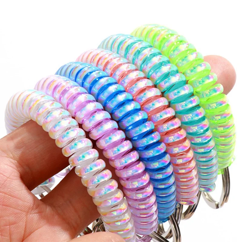 HC-8956713 Colorful Coil Springs Keychain 180mm Anti-lost Key Chain Holder Clasp for Keys Wallet Cellphone - Colorful Baby Blue
