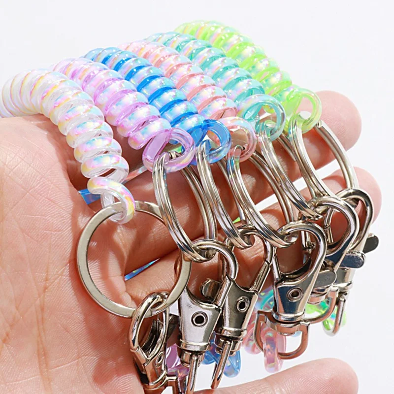 HC-8956713 Colorful Coil Springs Keychain 180mm Anti-lost Key Chain Holder Clasp for Keys Wallet Cellphone - Colorful Baby Blue