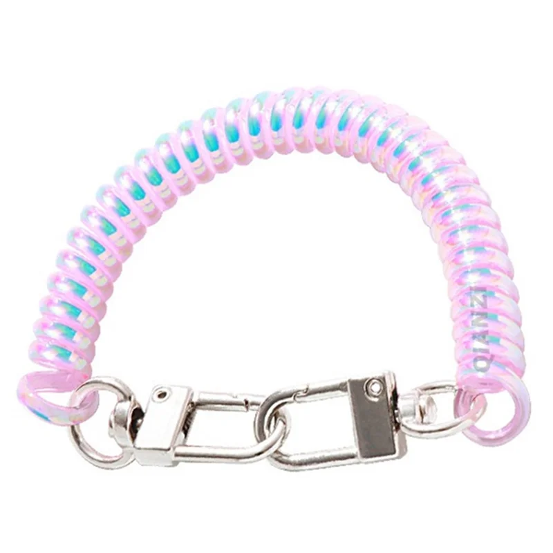 XC-895671 Colorful Retractable Coil Springs Keychain 18cm Dual-Clasp Design Phone Wrist Strap - Colorful Pink
