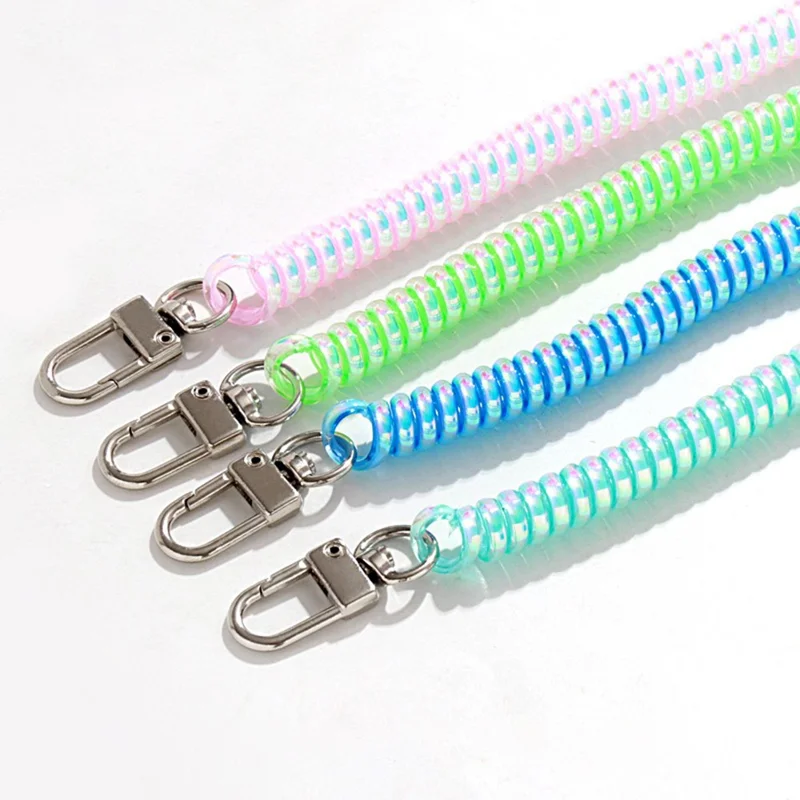 XC-895671 Colorful Retractable Coil Springs Keychain 18cm Dual-Clasp Design Phone Wrist Strap - Colorful Pink