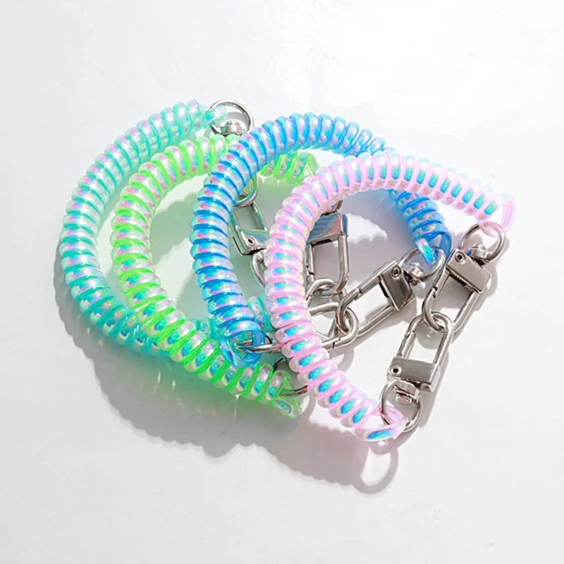 XC-895671 Colorful Retractable Coil Springs Keychain 18cm Dual-Clasp Design Phone Wrist Strap - Colorful Pink
