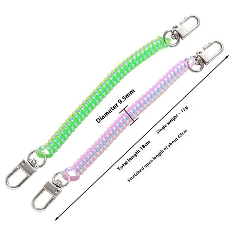 XC-895671 Colorful Retractable Coil Springs Keychain 18cm Dual-Clasp Design Phone Wrist Strap - Colorful Pink