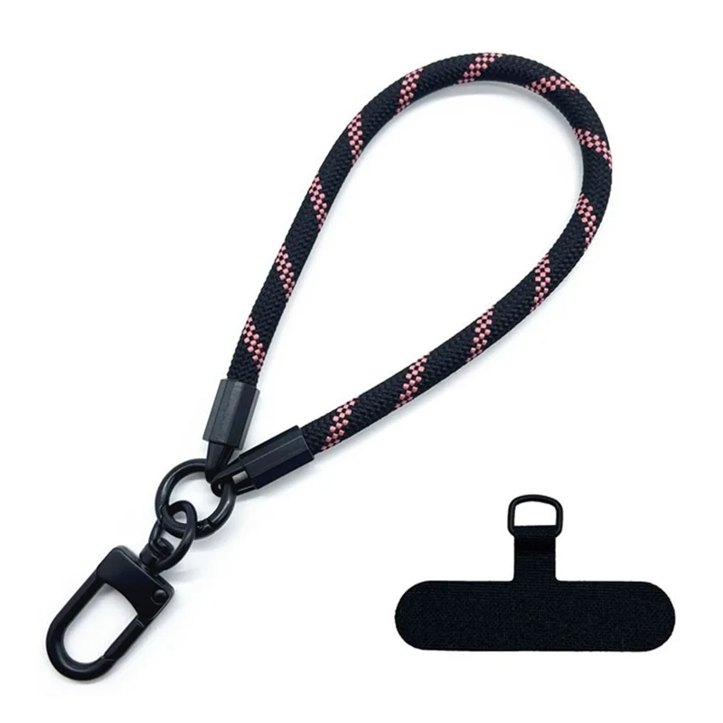 Phone Wrist Strap 7mm Thick Polyester Anti Theft Mobile Phone Lanyard with Tether Tab, Total Length: 30cm - Black+Pink Twill