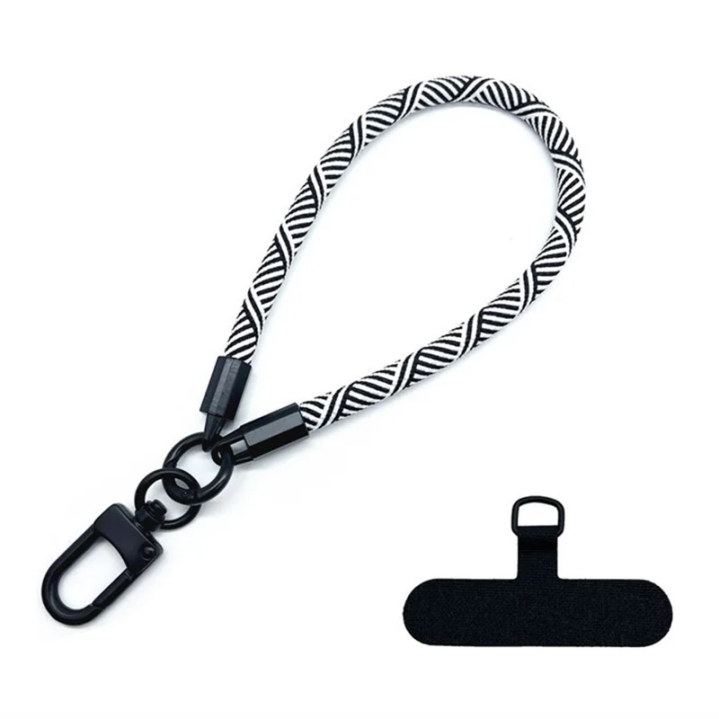 Phone Wrist Strap 7mm Thick Polyester Anti Theft Mobile Phone Lanyard with Tether Tab, Total Length: 30cm - Black+White Thread