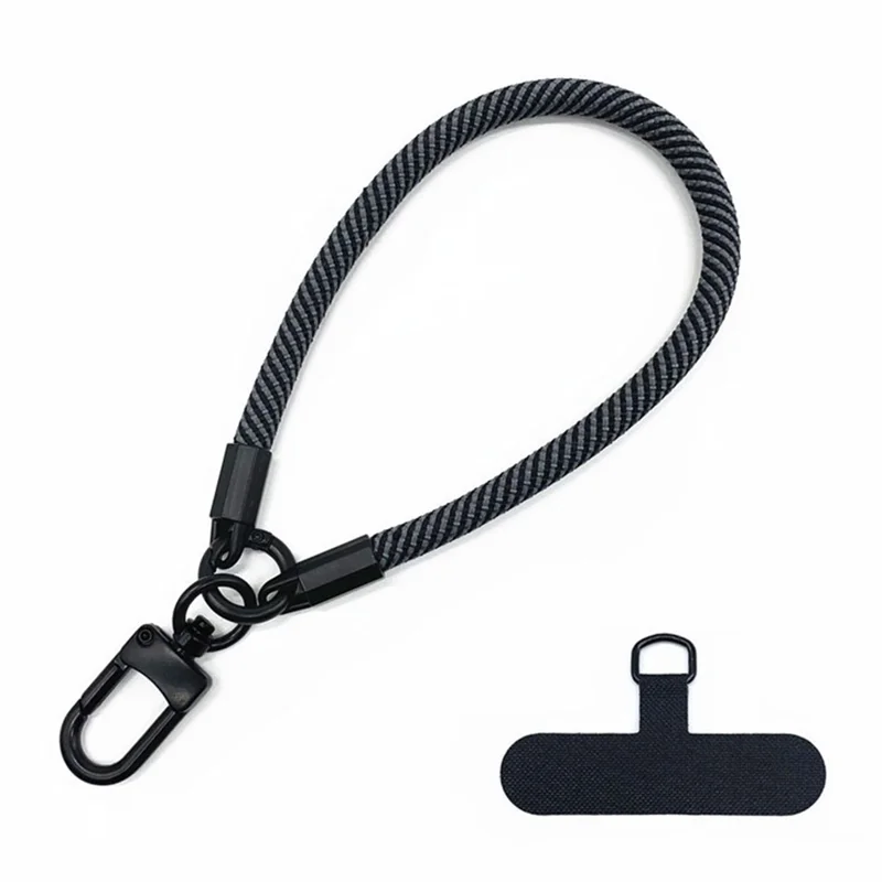 Phone Wrist Strap 7mm Thick Polyester Anti Theft Mobile Phone Lanyard with Tether Tab, Total Length: 30cm - Black+Grey
