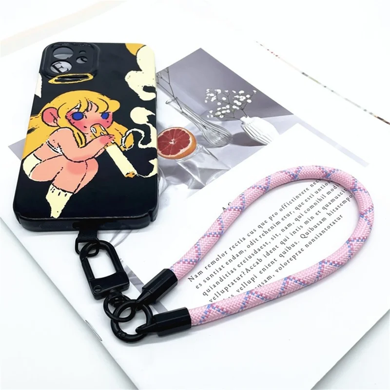 Phone Wrist Strap 7mm Thick Polyester Anti Theft Mobile Phone Lanyard with Tether Tab, Total Length: 30cm - Black+Grey