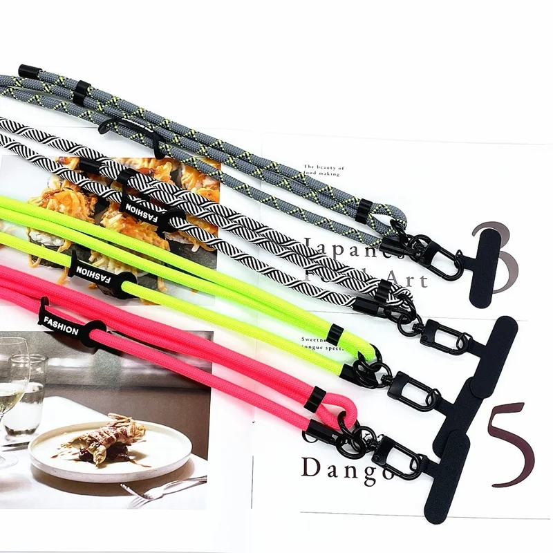 Phone Neck Strap 7mm Thick Polyester Adjustable Universal Phone Strap with Tether Tab, Total Length: 150cm - Blue+Rose+Pink