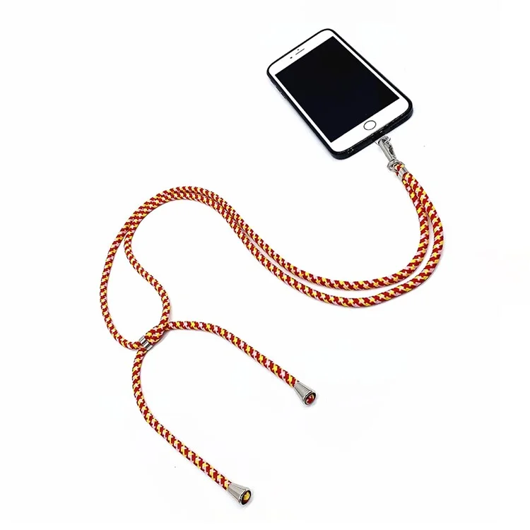 Phone Lanyard 6mm Thick Polyester Adjustable Phone Lanyard Neck Strap with Tether Tab, Total Length: 160cm - Red+Pink+Yellow