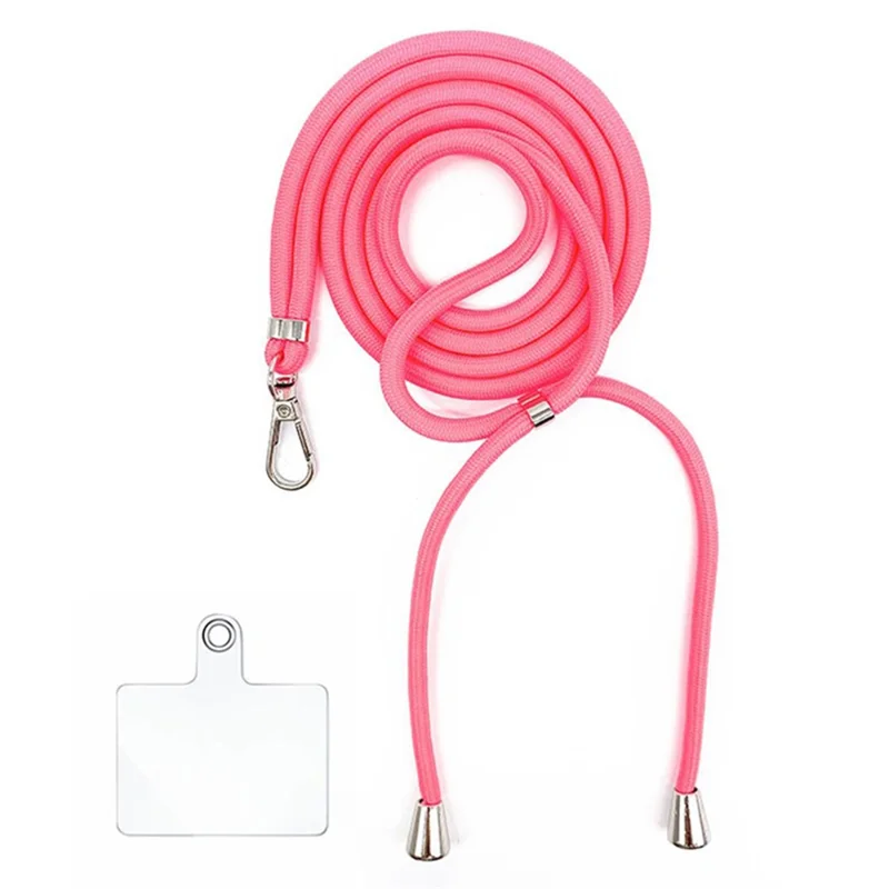 Phone Lanyard 6mm Thick Polyester Adjustable Phone Lanyard Neck Strap with Tether Tab, Total Length: 160cm - Fluorescent Rose