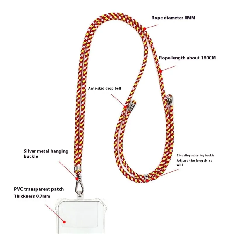 Phone Lanyard 6mm Thick Polyester Adjustable Phone Lanyard Neck Strap with Tether Tab, Total Length: 160cm - Fluorescent Rose