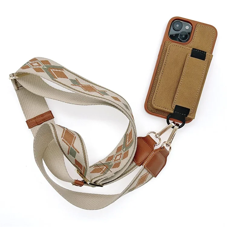 LXR-036 Crossbody Phone Strap Polyester Adjustable Phone Neck Strap with Tether Tab, Total Length: 140cm - Brown