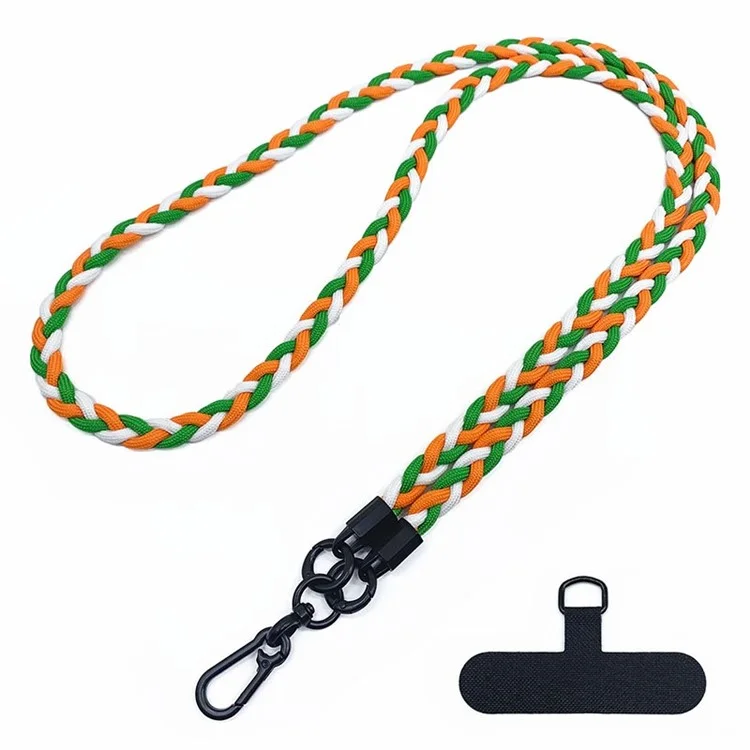 Phone Lanyard Tri-Color Splicing Polyester Crossbody Shoulder Strap with Tether Tab, Total Length: 130cm - Green+White+Orange