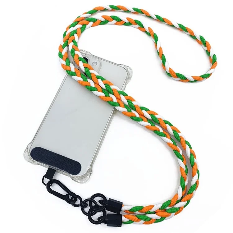 Phone Lanyard Tri-Color Splicing Polyester Crossbody Shoulder Strap with Tether Tab, Total Length: 130cm - Green+White+Orange