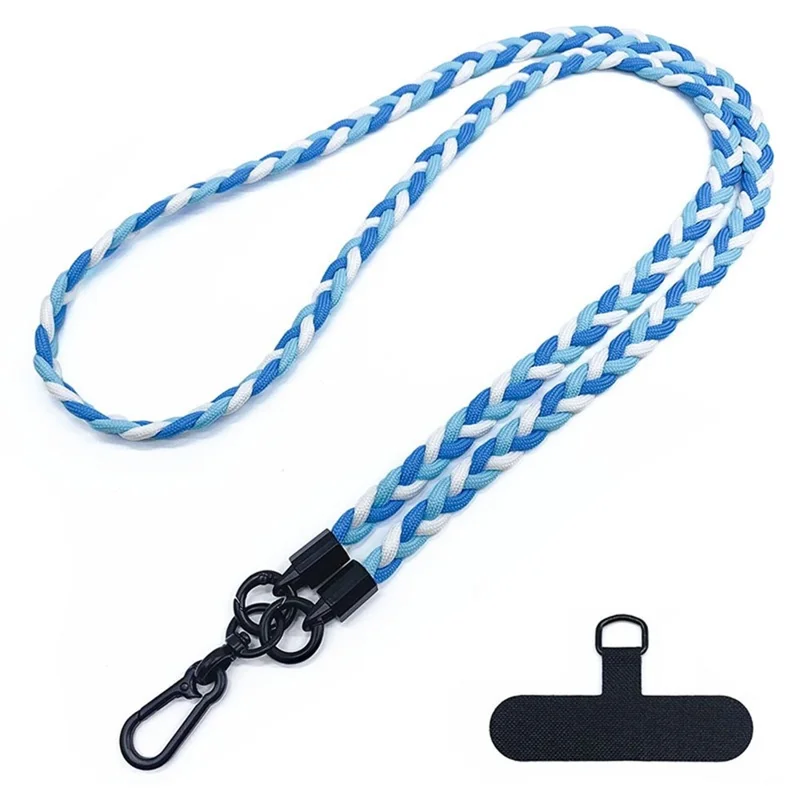 Phone Lanyard Tri-color Polyester Crossbody Shoulder Strap with Tether Tab, Total Length: 130cm - Dark Blue+Light Blue+White