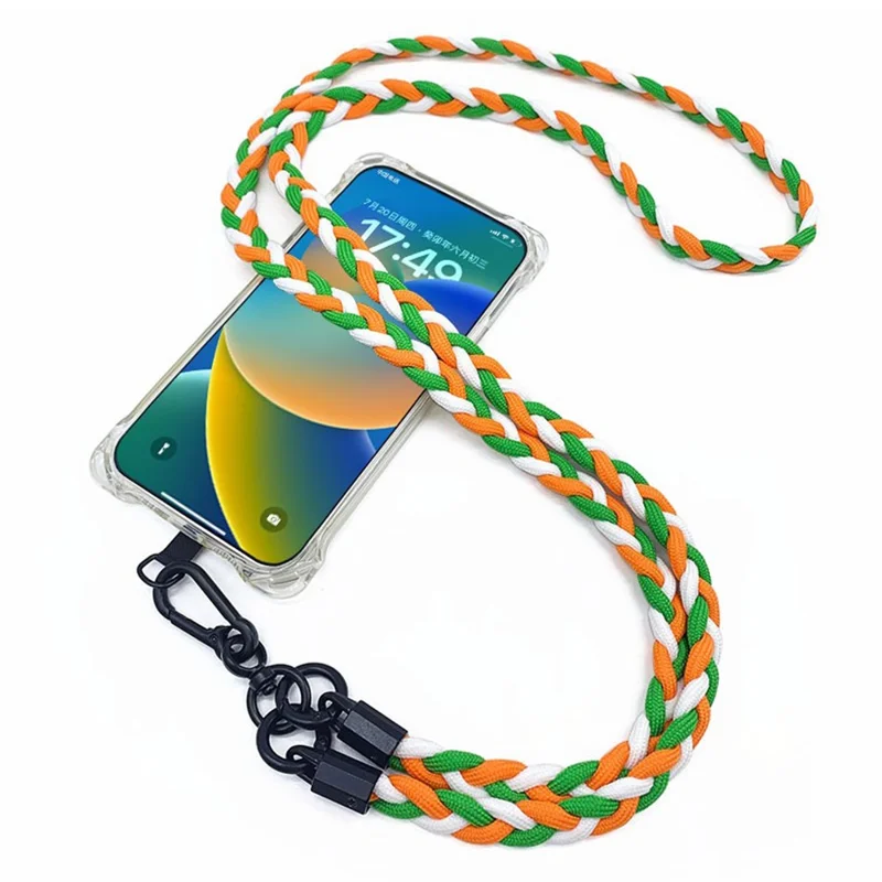 Phone Lanyard Tri-color Polyester Crossbody Shoulder Strap with Tether Tab, Total Length: 130cm - Dark Blue+Light Blue+White