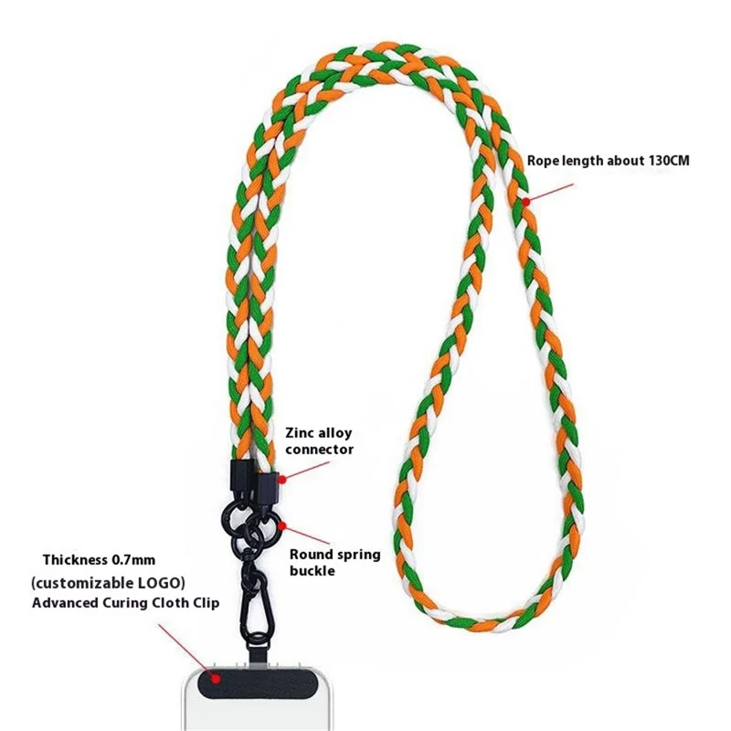 Phone Lanyard Tri-color Polyester Crossbody Shoulder Strap with Tether Tab, Total Length: 130cm - Dark Blue+Light Blue+White