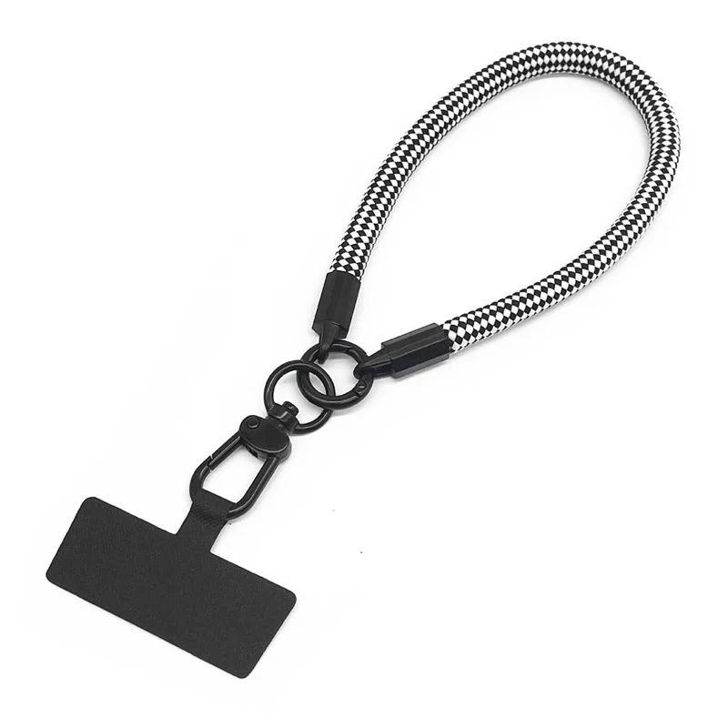 8mm Phone Wrist Strap Polyester Hand Strap Short Lanyard with Tether Tab, Length: 30cm - Black White Check
