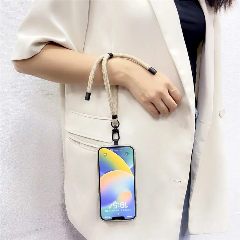 Adjustable Phone Hand Strap 8mm Polyester Short Strap Lanyard with Tether Tab, Length: 50cm - Blue Mix