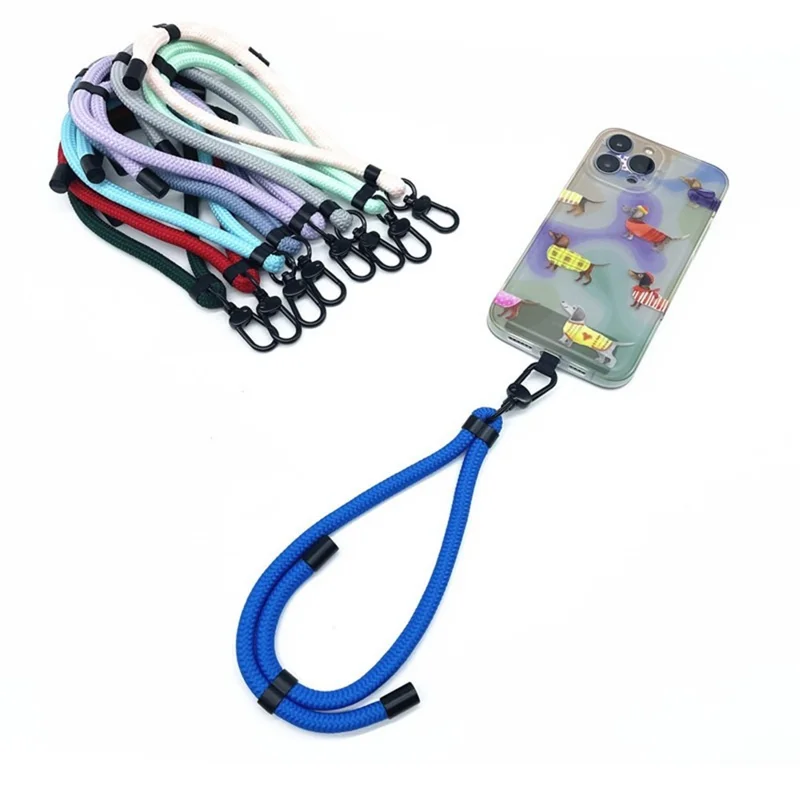 Adjustable Phone Hand Strap 8mm Polyester Short Strap Lanyard with Tether Tab, Length: 50cm - Blue Mix