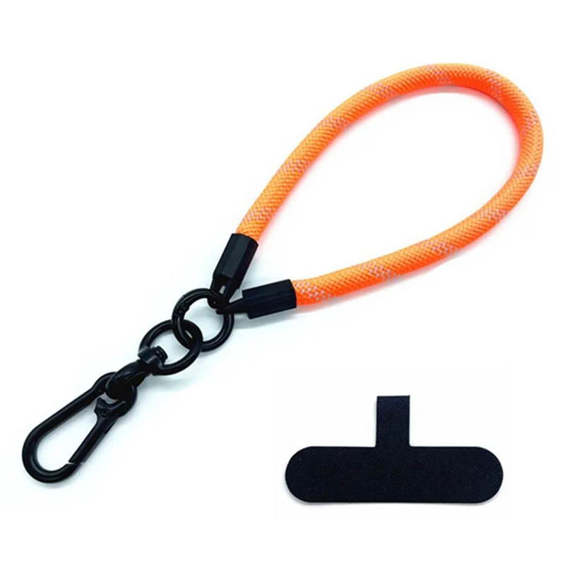 Phone Hand Strap 8mm Polyester Short Strap Lanyard with Tether Tab, Length: 30cm - Fluorescent Orange Grey