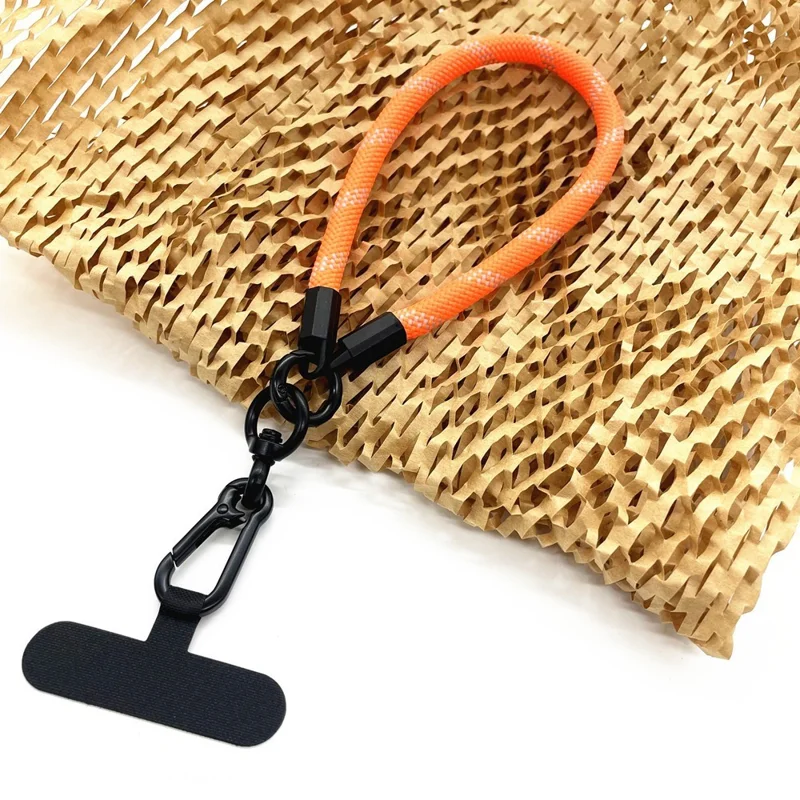 Phone Hand Strap 8mm Polyester Short Strap Lanyard with Tether Tab, Length: 30cm - Fluorescent Orange Grey