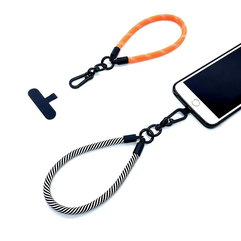 Phone Hand Strap 8mm Polyester Short Strap Lanyard with Tether Tab, Length: 30cm - Fluorescent Orange Grey