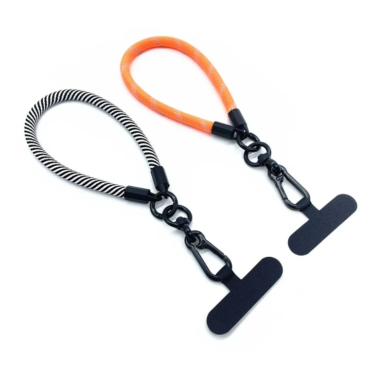 Phone Hand Strap 8mm Polyester Short Strap Lanyard with Tether Tab, Length: 30cm - Fluorescent Orange Grey