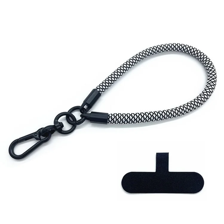 Phone Hand Strap 8mm Polyester Short Strap Lanyard with Tether Tab, Length: 30cm - Black White Mesh