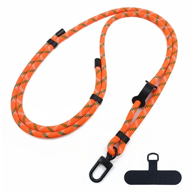 7mm Adjustable Phone Crossbody Strap Polyester Shoulder Strap Lanyard with Tether Tab, Total Length: 150cm - Orange+Green+Pink