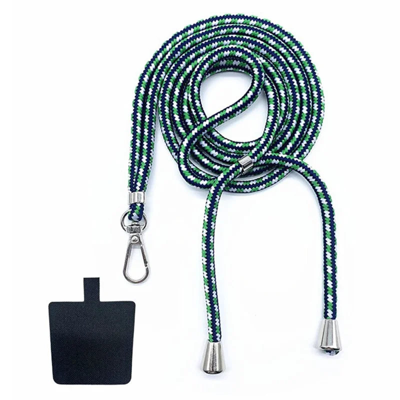6mm Phone Crossbody Strap Adjustable Polyester Lanyard with TPU Nylon Tether Tab, Total Length: 160cm - Green+White+Blue