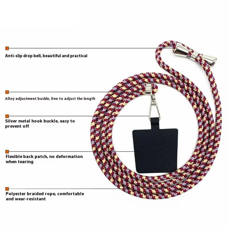 6mm Phone Crossbody Strap Adjustable Polyester Lanyard with TPU Nylon Tether Tab, Total Length: 160cm - Green+White+Blue