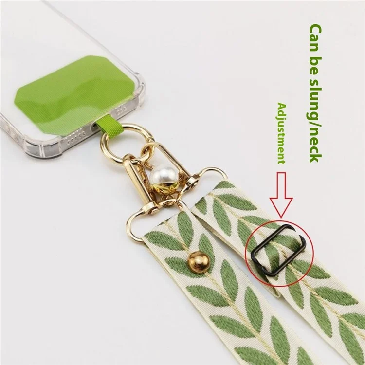 Crossbody Phone Lanyard Motivo a Foglia Regolabile Telefono Telefono Con Scheda Legale + Corde Sospese, Lunghezza Piegata: 64 cm - Verde