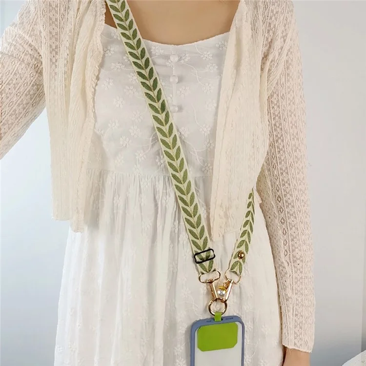 Crossbody Phone Lanyard Motivo a Foglia Regolabile Telefono Telefono Con Scheda Legale + Corde Sospese, Lunghezza Piegata: 64 cm - Verde
