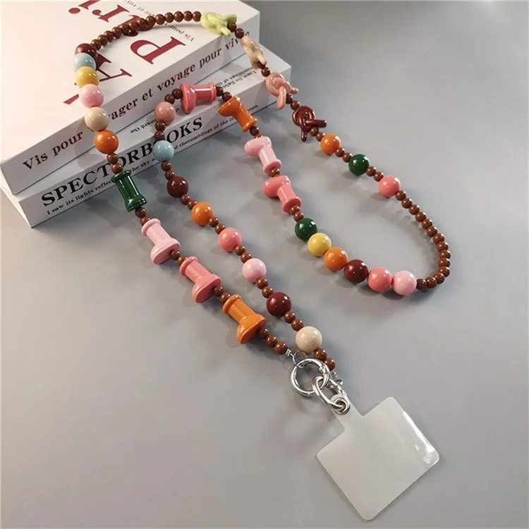 Telefone de Cordão Crossbody Crossbody Neck Strap Chain de Contas em Forma de Bota Com Guia Tether, Comprimento Dobrado: 63,5 cm - Rosa+marrom