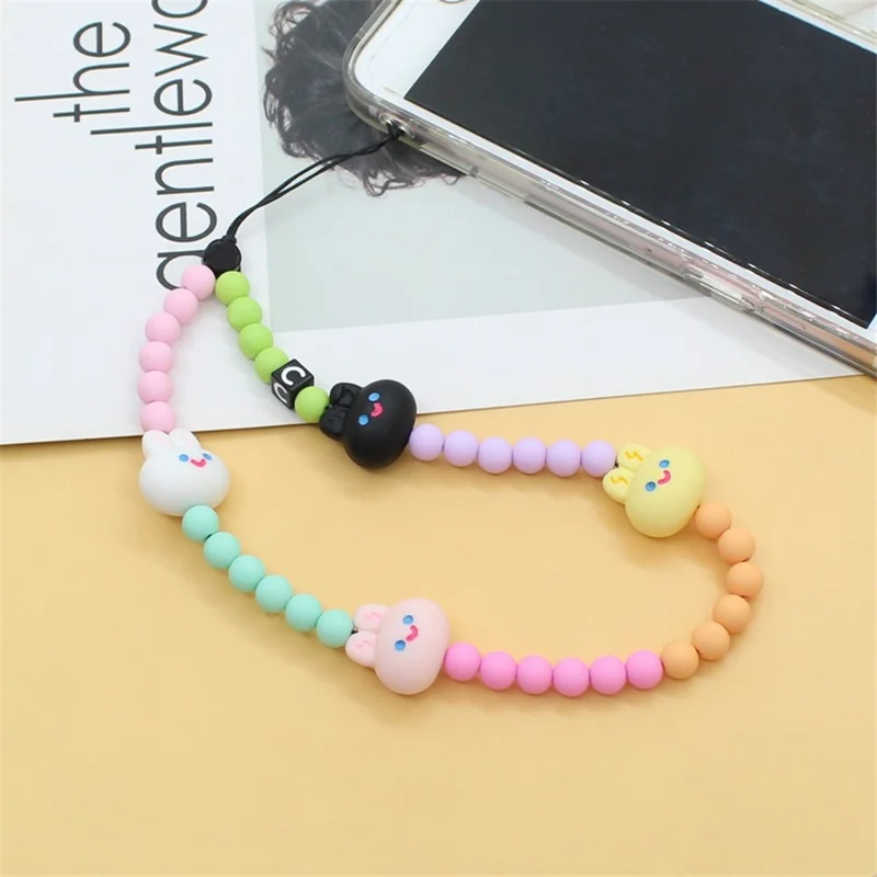 Beaded Phone Lanyard Wrist Strap Acrylic Candy Bunny Mobile Phone Chain, Total Length: 30cm