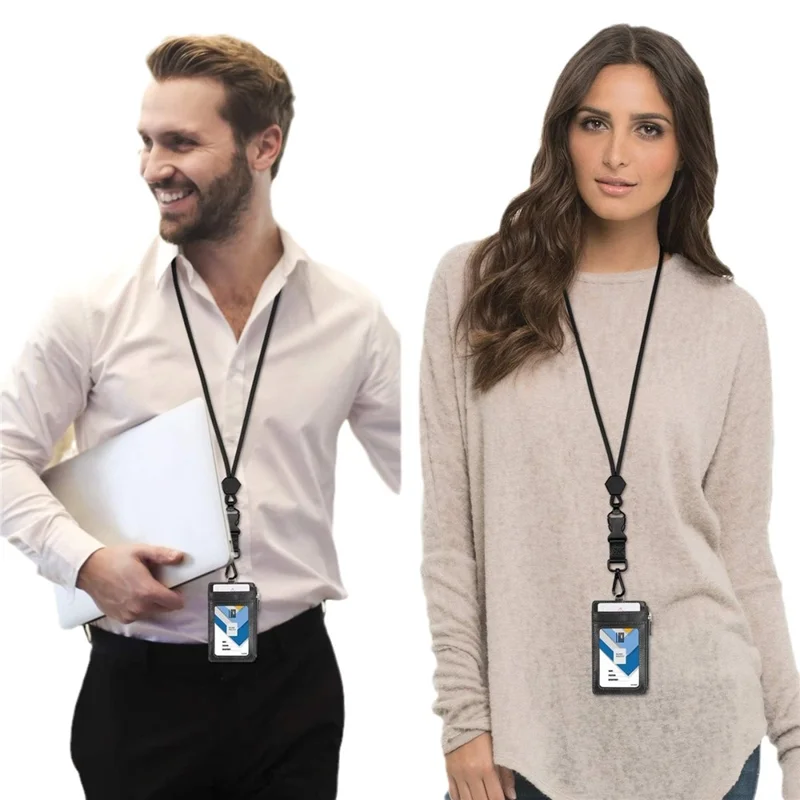 Cuerpo Lanyard Phone Lanyard Keychains With Metal Scoza de ID de Fibra de Poliéster Correa de ID de Fibra, Longitud Plegada: 57 cm - Negro