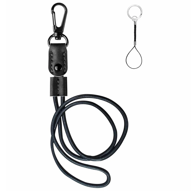Key Badge Lanyard Adjustable Leather Neck Lanyard with Strong Clip for Car Keys, Folded Length: 52cm - Black