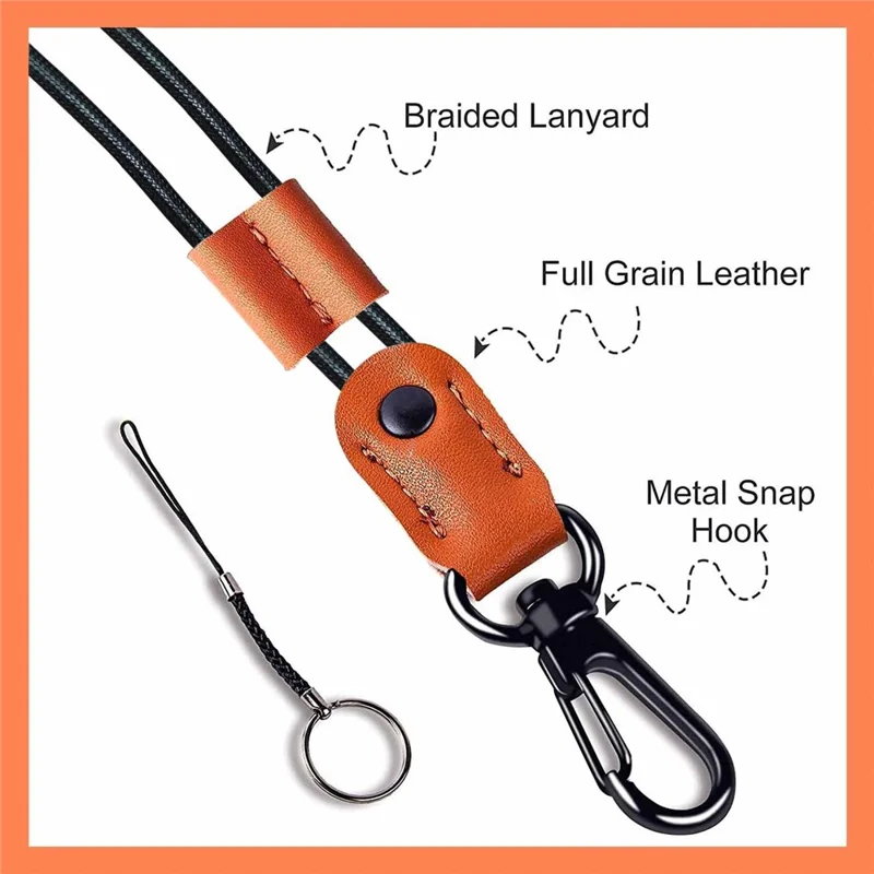 Key Badge Lanyard Adjustable Leather Neck Lanyard with Strong Clip for Car Keys, Folded Length: 52cm - Black