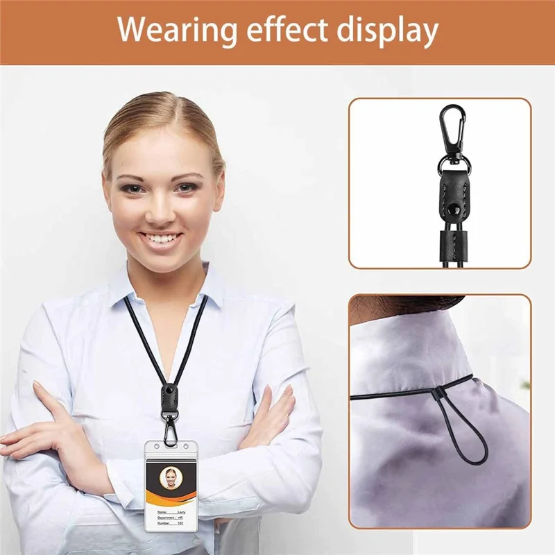 Key Badge Lanyard Adjustable Leather Neck Lanyard with Strong Clip for Car Keys, Folded Length: 52cm - Black