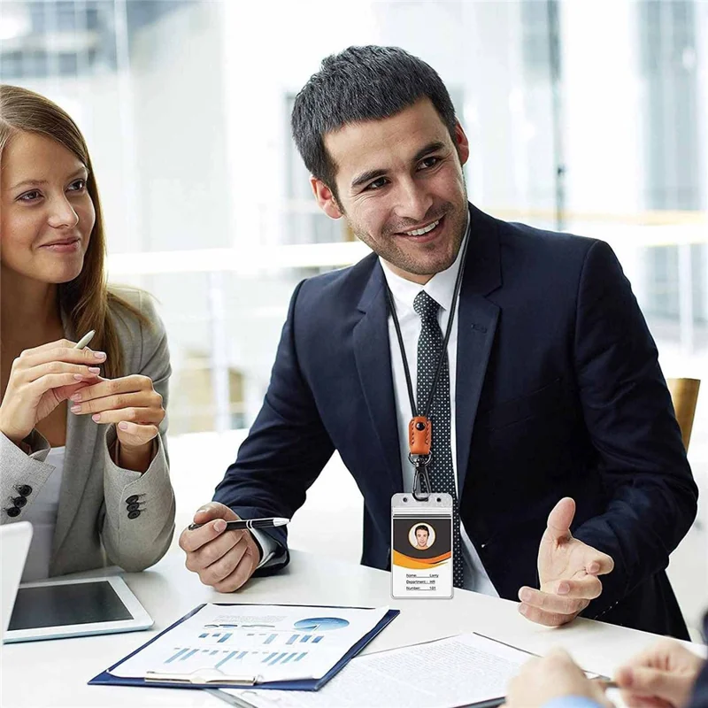 Key Badge Lanyard Adjustable Leather Neck Lanyard with Strong Clip for Car Keys, Folded Length: 52cm - Black