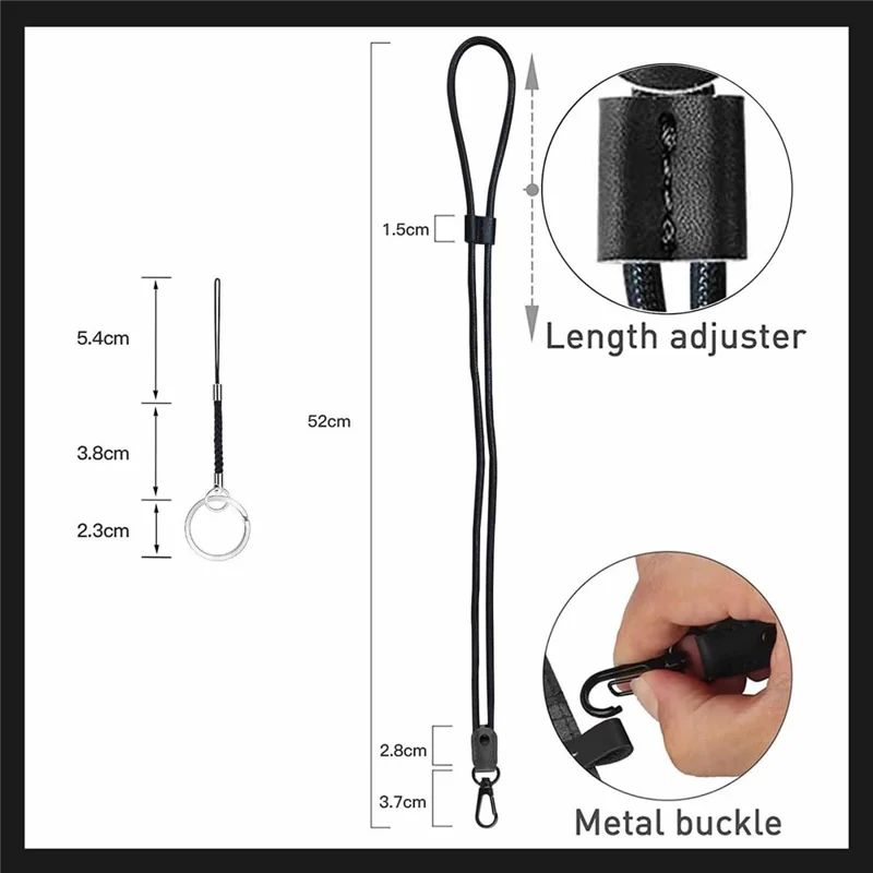 Key Badge Lanyard Adjustable Leather Neck Lanyard with Strong Clip for Car Keys, Folded Length: 52cm - Black