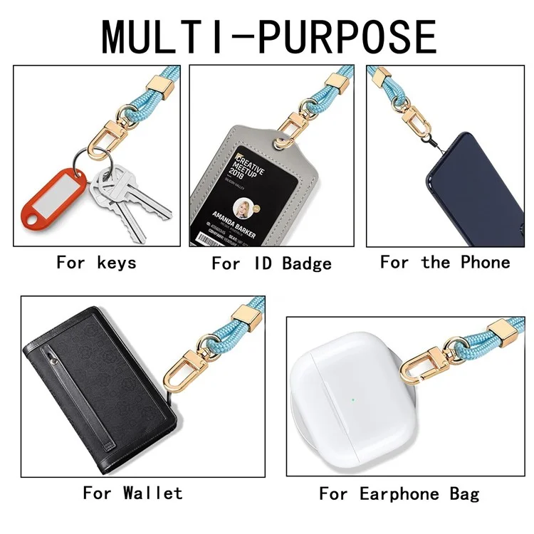 Lanière pour téléphone portable en polyester, lanière de cou, porte-clés, porte-badge, longueur pliée : 52 cm - Noir