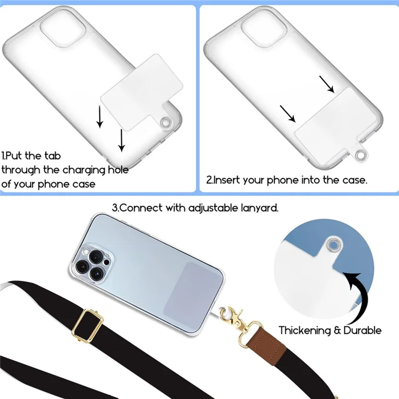 Adjustable Crossbody Phone Lanyard Key Badge Neck Strap Wrist Strap with 2 Tether Tabs + 2 Round Buckles - Pink Marble