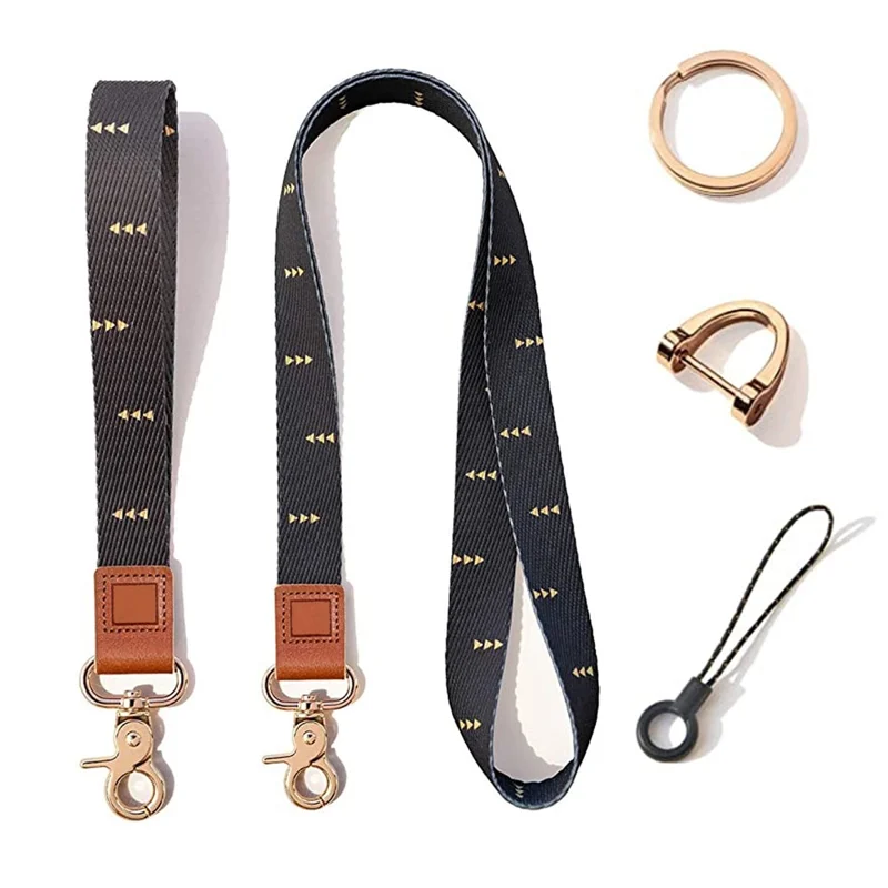 Pattern Neck Phone Lanyard ID Badge Holder Polyester Wrist Strap with 2 Metal Buckles - Black Triangle